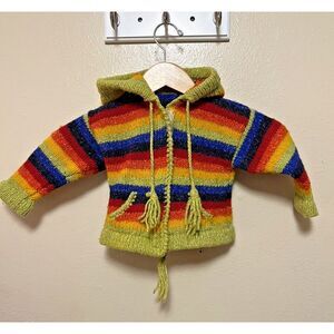 Rainbow Pride Cardigan Sweater Stripe Hooded Pockets Handmade Baby Child Toddler